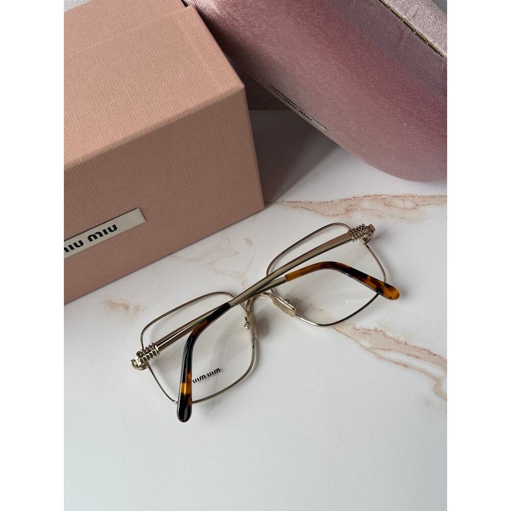 NEW Miu Miu M51YV Pale Gold Square Metal Eyeglasses Frames - Picture 3 of 6